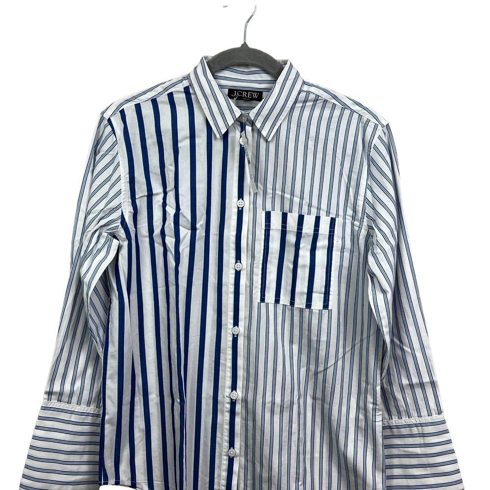 J. Crew Womens Button Up Shirt Stripe Poplin Garcon Cocktail Blue White Size 2* - Picture 2 of 5